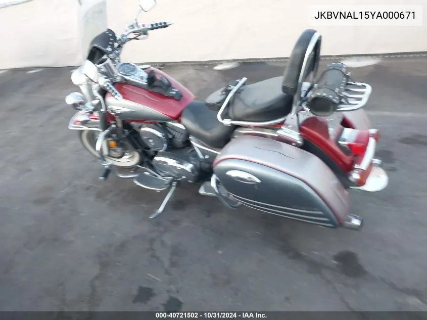 2000 Kawasaki Vn1500 L VIN: JKBVNAL15YA000671 Lot: 40721502