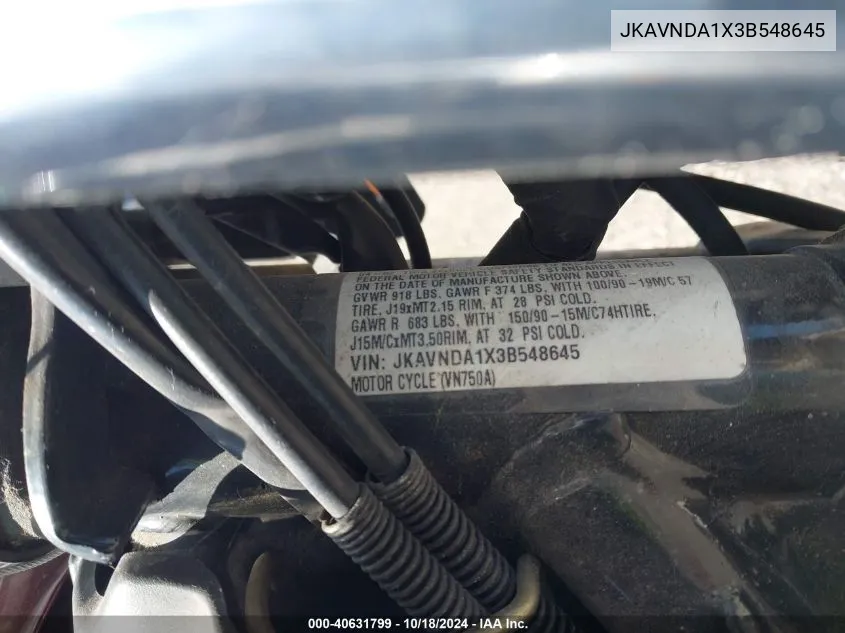 JKAVNDA1X3B548645 2003 Kawasaki Vn750