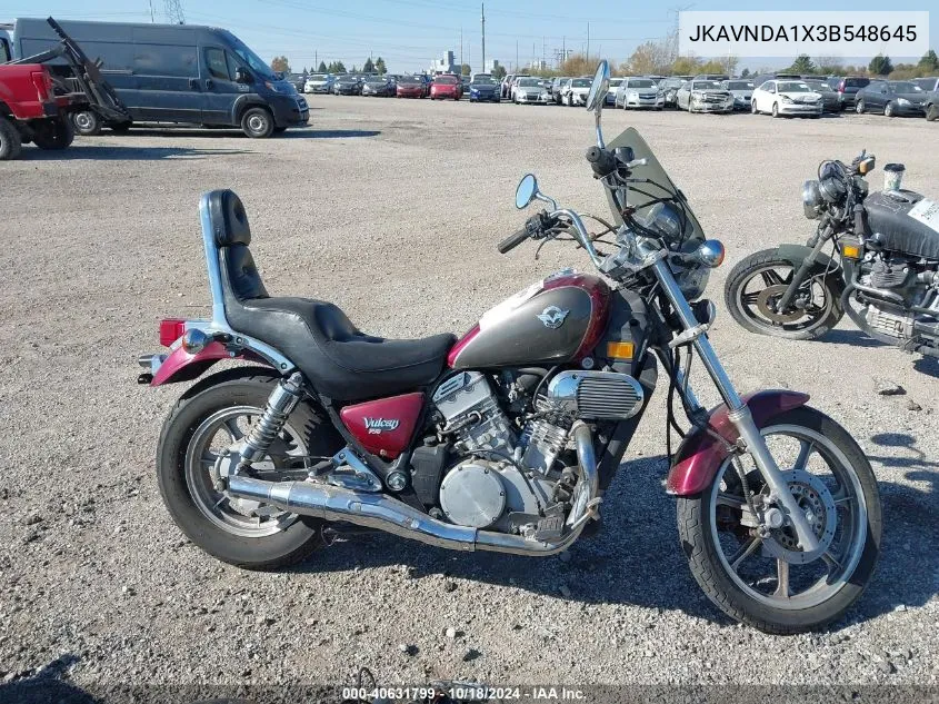 2003 Kawasaki Vn750 VIN: JKAVNDA1X3B548645 Lot: 40631799