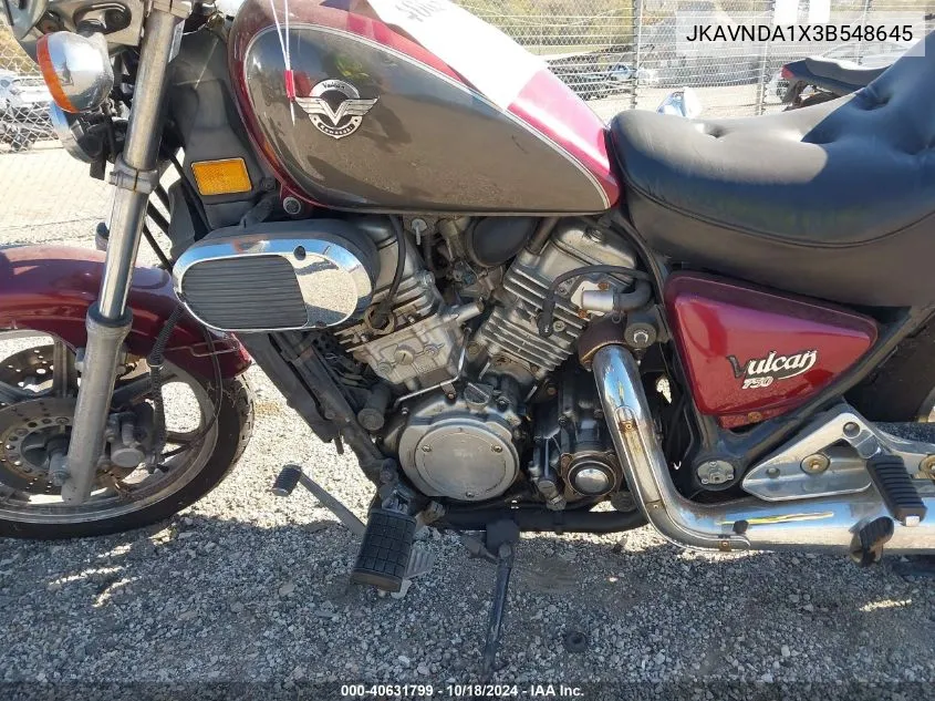 2003 Kawasaki Vn750 VIN: JKAVNDA1X3B548645 Lot: 40631799