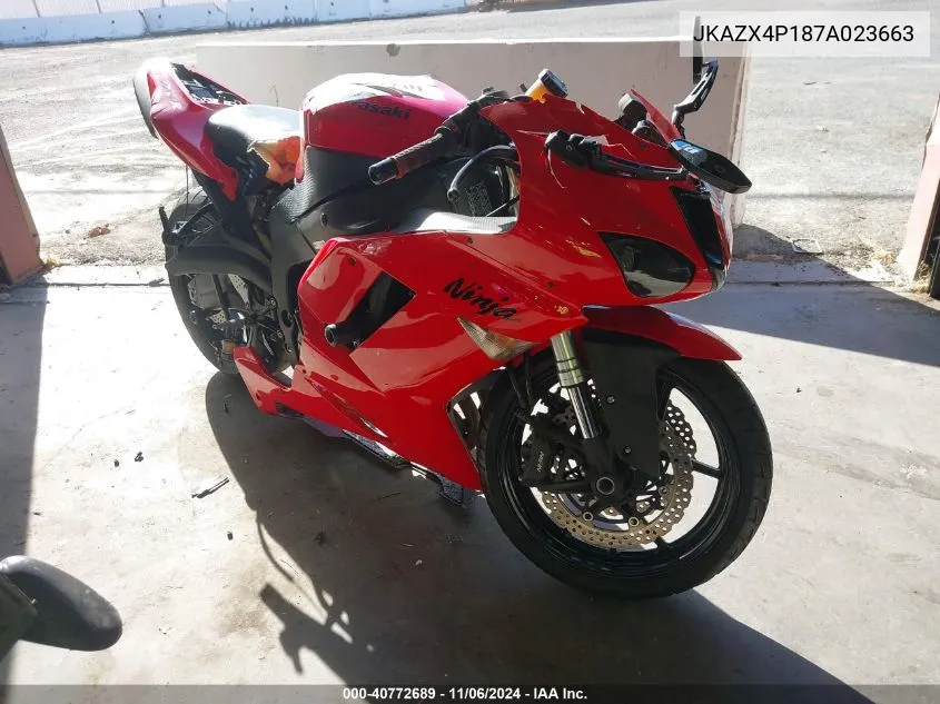 2007 Kawasaki Zx600 P VIN: JKAZX4P187A023663 Lot: 40772689