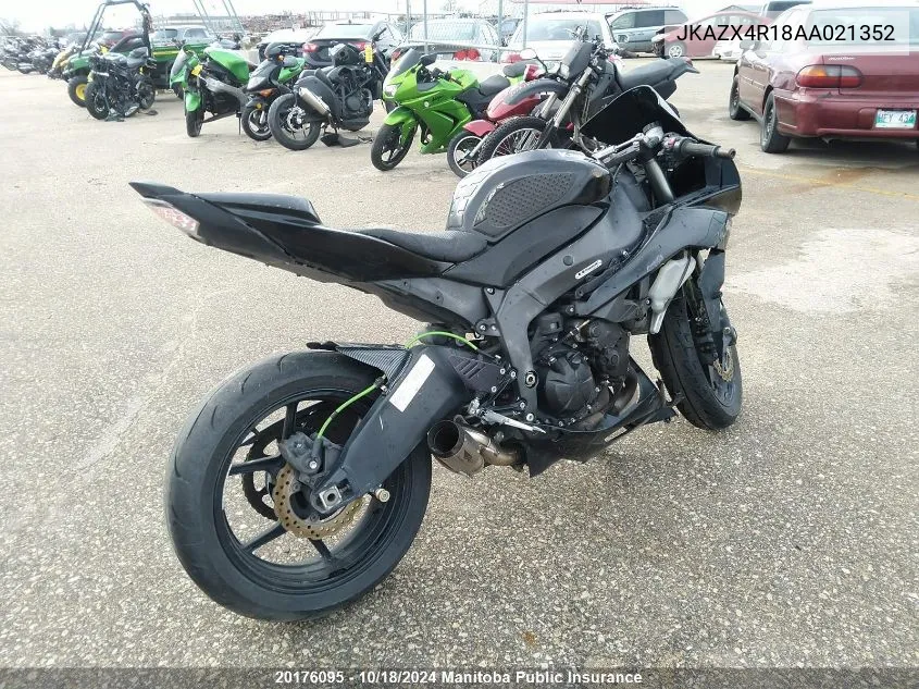 2010 Kawasaki Zx600 Ninja Zx-6R VIN: JKAZX4R18AA021352 Lot: 20176095