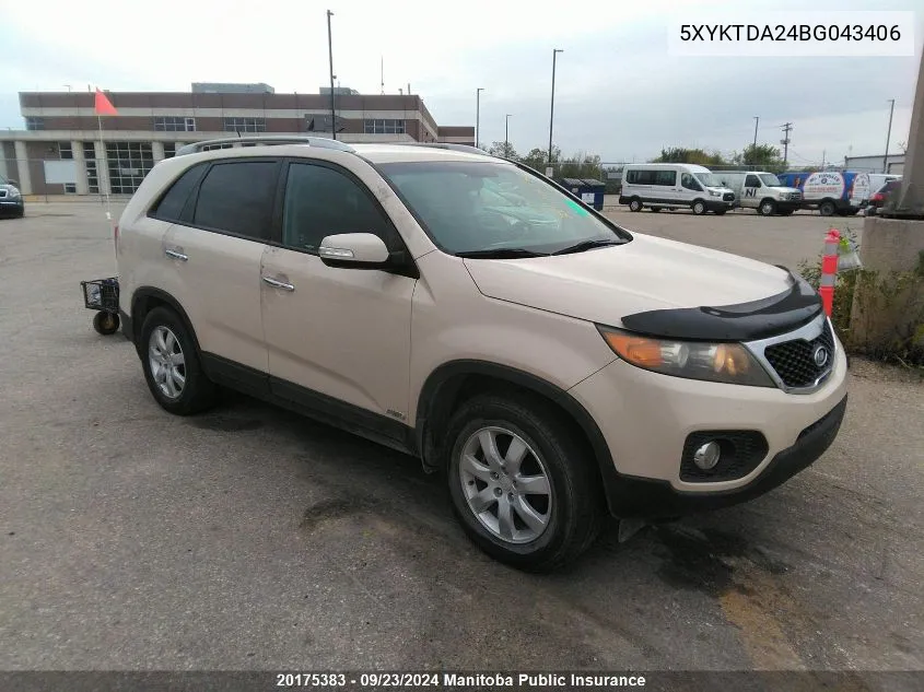 2011 Kia Sorento Lx V6 VIN: 5XYKTDA24BG043406 Lot: 20175383