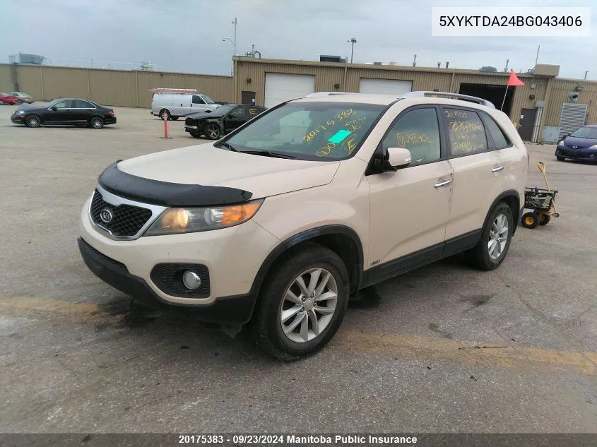 2011 Kia Sorento Lx V6 VIN: 5XYKTDA24BG043406 Lot: 20175383