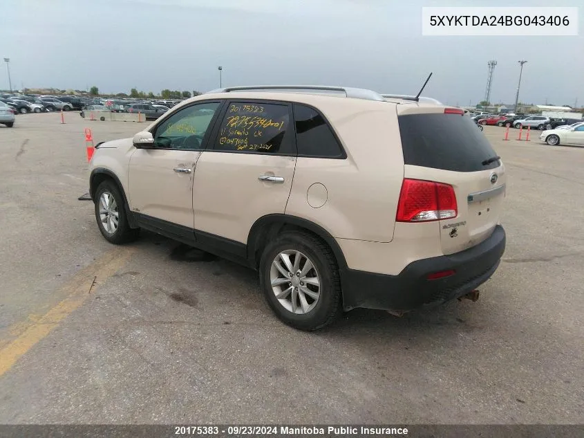 2011 Kia Sorento Lx V6 VIN: 5XYKTDA24BG043406 Lot: 20175383