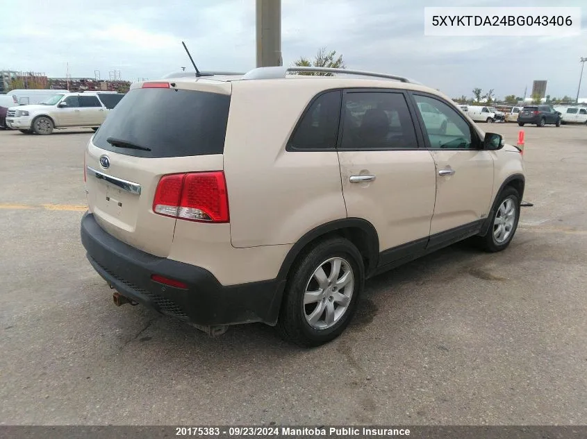 2011 Kia Sorento Lx V6 VIN: 5XYKTDA24BG043406 Lot: 20175383