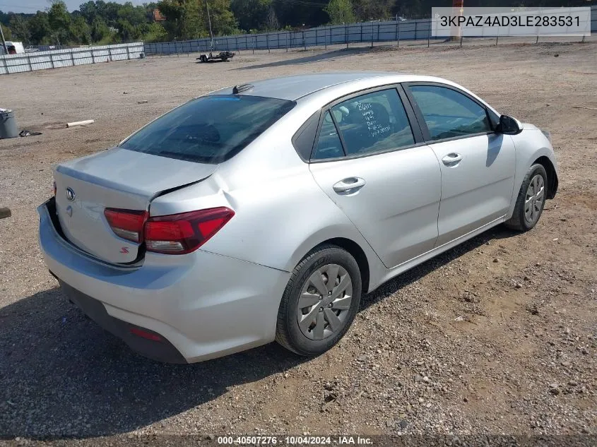 2020 Kia Rio Ex VIN: 3KPAZ4AD3LE283531 Lot: 40507276