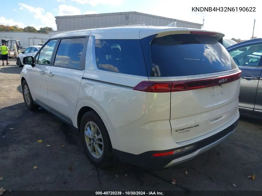 2022 Kia Carnival Mpv Lx Seat Package VIN: KNDNB4H32N6190622 Lot: 40720239