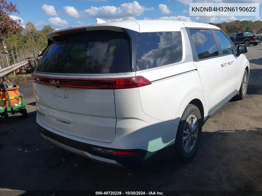 2022 Kia Carnival Mpv Lx Seat Package VIN: KNDNB4H32N6190622 Lot: 40720239