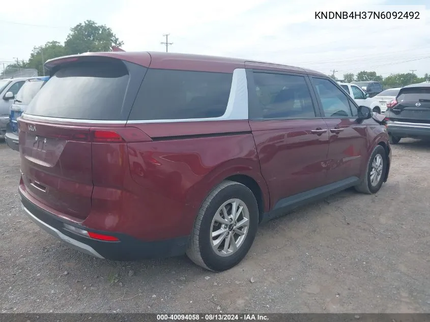 2022 Kia Carnival Mpv Lx Seat Package VIN: KNDNB4H37N6092492 Lot: 40094058