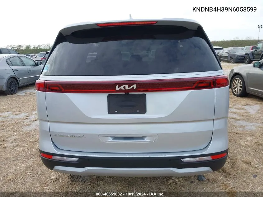 2022 Kia Carnival Lx VIN: KNDNB4H39N6058599 Lot: 40551032