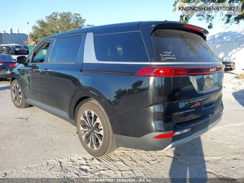 2022 Kia Carnival Ex VIN: KNDNC5H36N6100827 Lot: 40687592