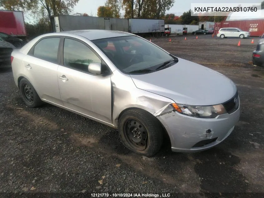 2010 Kia Forte Lx VIN: KNAFT4A22A5310760 Lot: 12121770