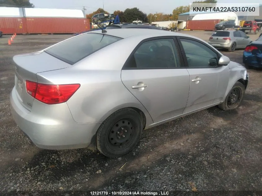 2010 Kia Forte Lx VIN: KNAFT4A22A5310760 Lot: 12121770