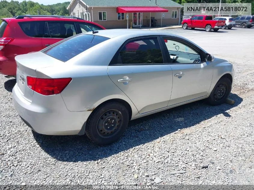 2010 Kia Forte Lx VIN: KNAFT4A21A5818072 Lot: 39793216