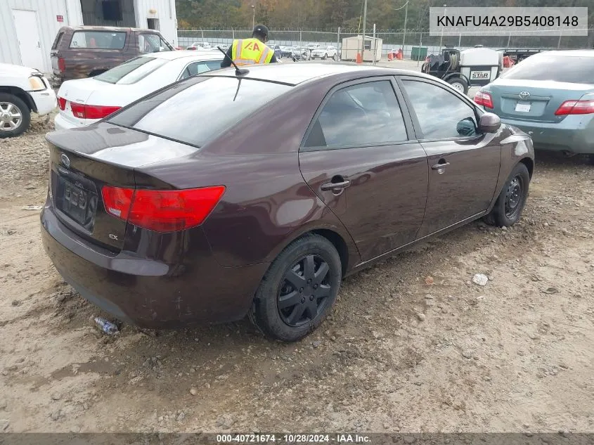 2011 Kia Forte Ex VIN: KNAFU4A29B5408148 Lot: 40721674