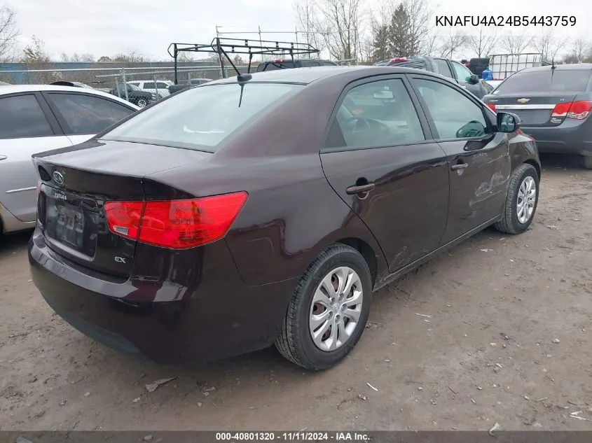 2011 Kia Forte Ex VIN: KNAFU4A24B5443759 Lot: 40801320