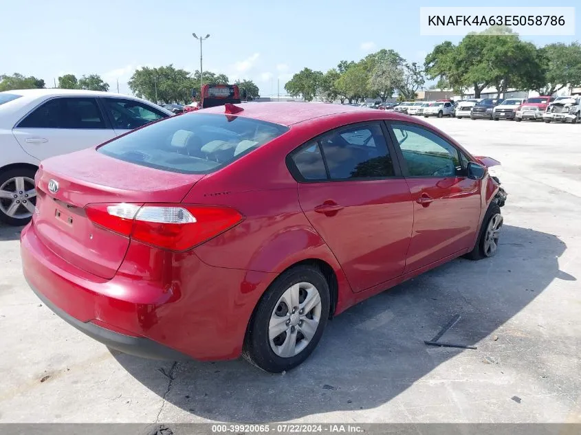 2014 Kia Forte Lx VIN: KNAFK4A63E5058786 Lot: 39920065