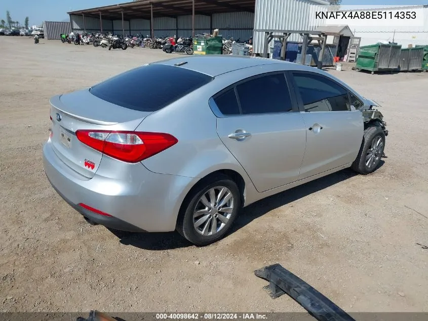 2014 Kia Forte Ex VIN: KNAFX4A88E5114353 Lot: 40098642