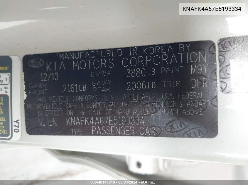 KNAFK4A67E5193334 2014 Kia Forte Lx