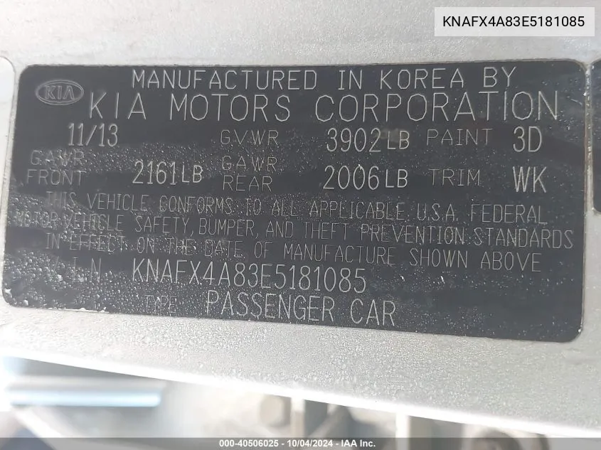 KNAFX4A83E5181085 2014 Kia Forte Ex