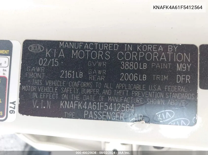 KNAFK4A61F5412564 2015 Kia Forte Lx