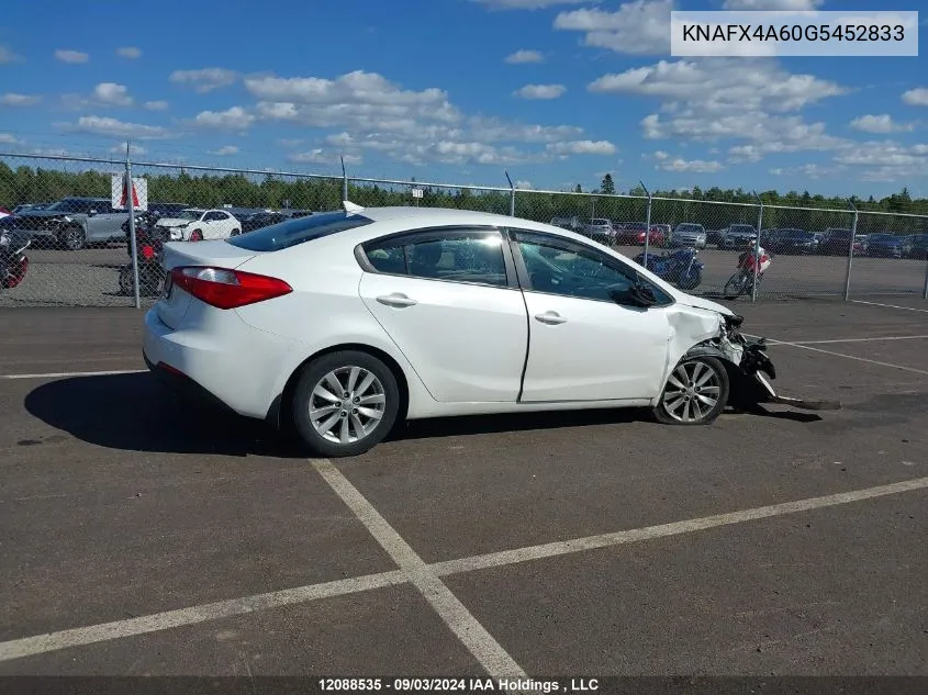 2016 Kia Forte VIN: KNAFX4A60G5452833 Lot: 12088535