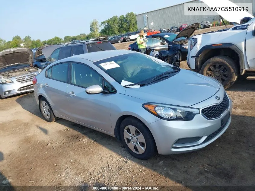 2016 Kia Forte Lx VIN: KNAFK4A67G5510919 Lot: 40070488