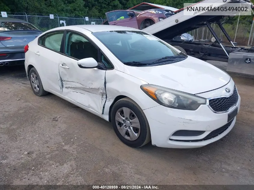 2016 Kia Forte Lx VIN: KNAFK4A64G5494002 Lot: 40128959