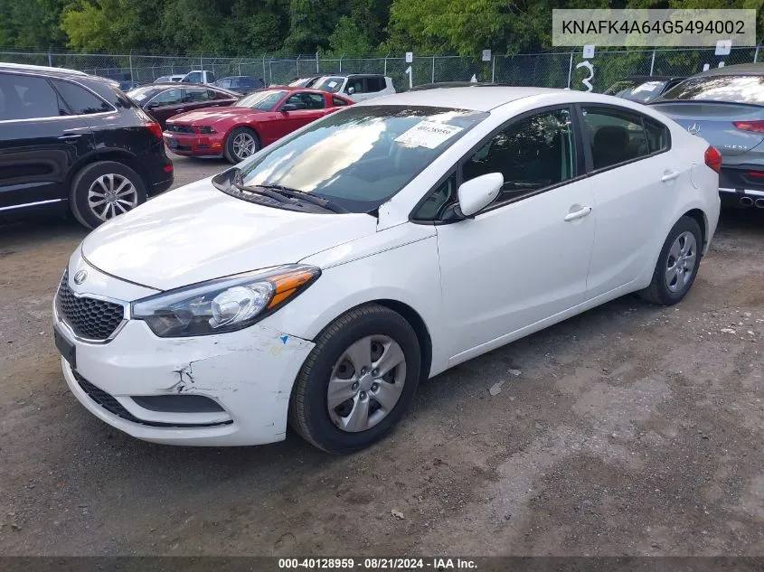 2016 Kia Forte Lx VIN: KNAFK4A64G5494002 Lot: 40128959