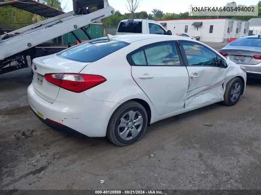 2016 Kia Forte Lx VIN: KNAFK4A64G5494002 Lot: 40128959