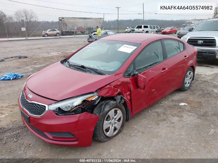 2016 Kia Forte Lx VIN: KNAFK4A64G5574982 Lot: 40783133