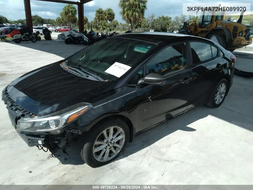 2017 Kia Forte S VIN: 3KPFL4A72HE089920 Lot: 39736234