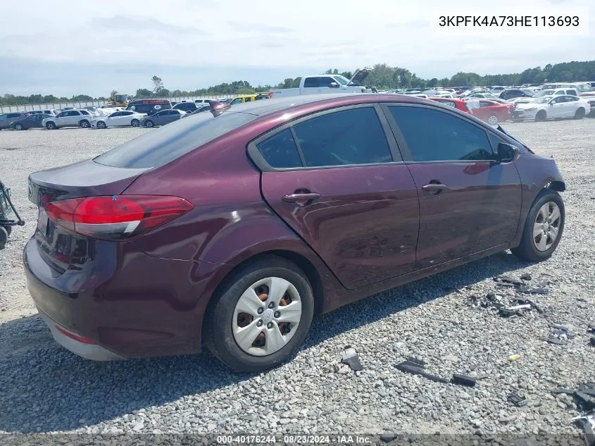 2017 Kia Forte Lx VIN: 3KPFK4A73HE113693 Lot: 40176244