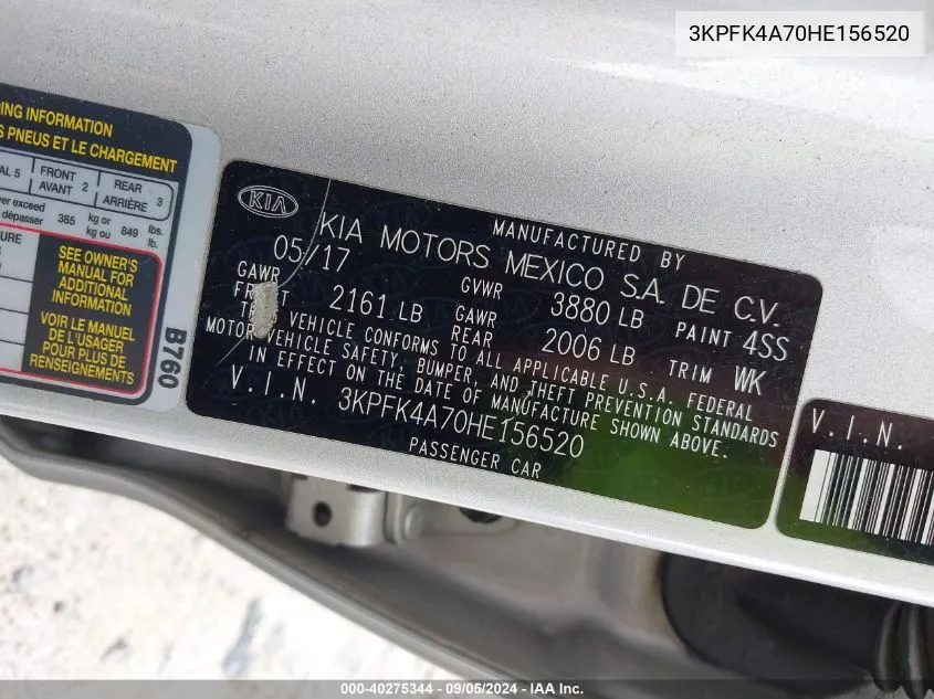 3KPFK4A70HE156520 2017 Kia Forte Lx