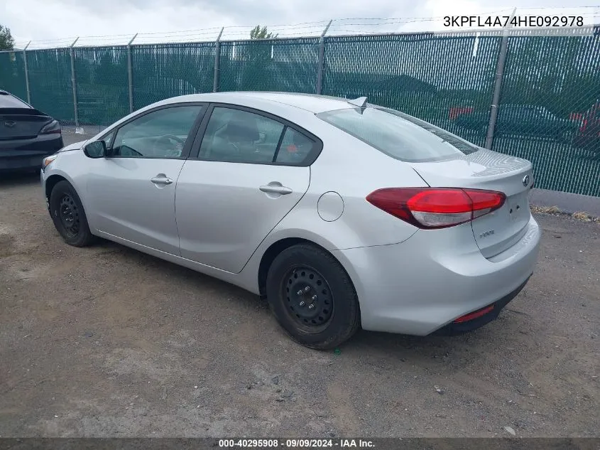 2017 Kia Forte Lx VIN: 3KPFL4A74HE092978 Lot: 40295908