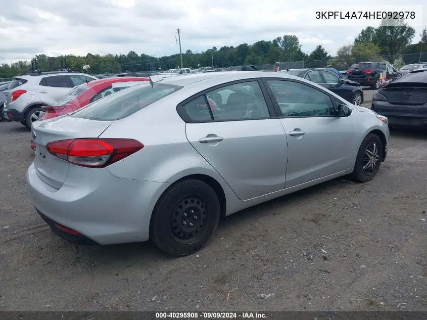 2017 Kia Forte Lx VIN: 3KPFL4A74HE092978 Lot: 40295908