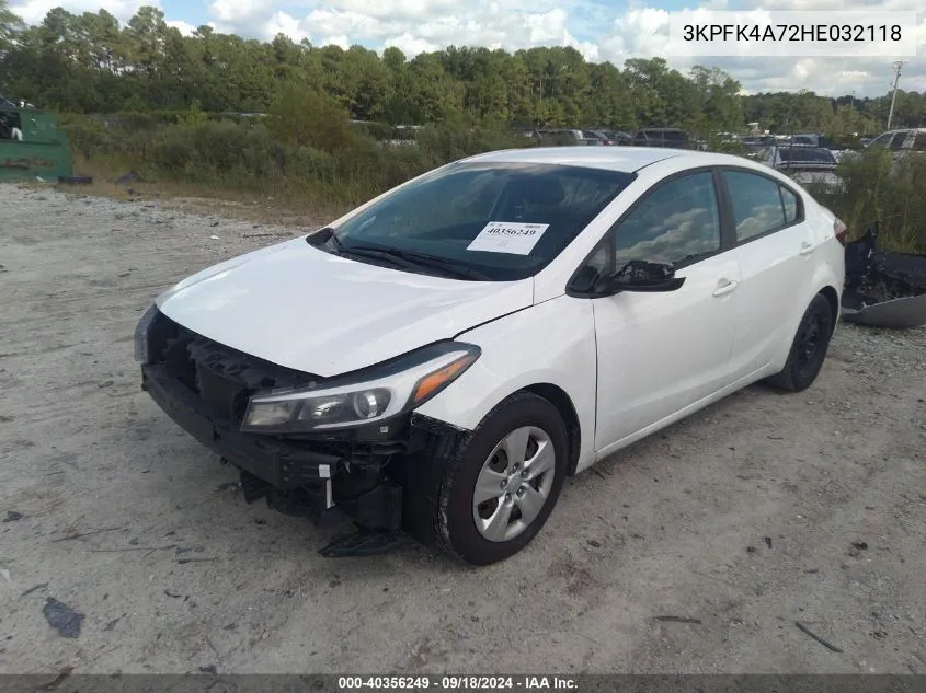 2017 Kia Forte Lx VIN: 3KPFK4A72HE032118 Lot: 40356249