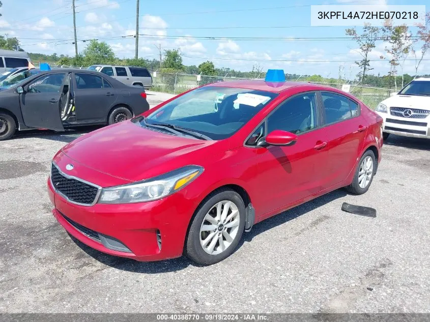 2017 Kia Forte S VIN: 3KPFL4A72HE070218 Lot: 40388770