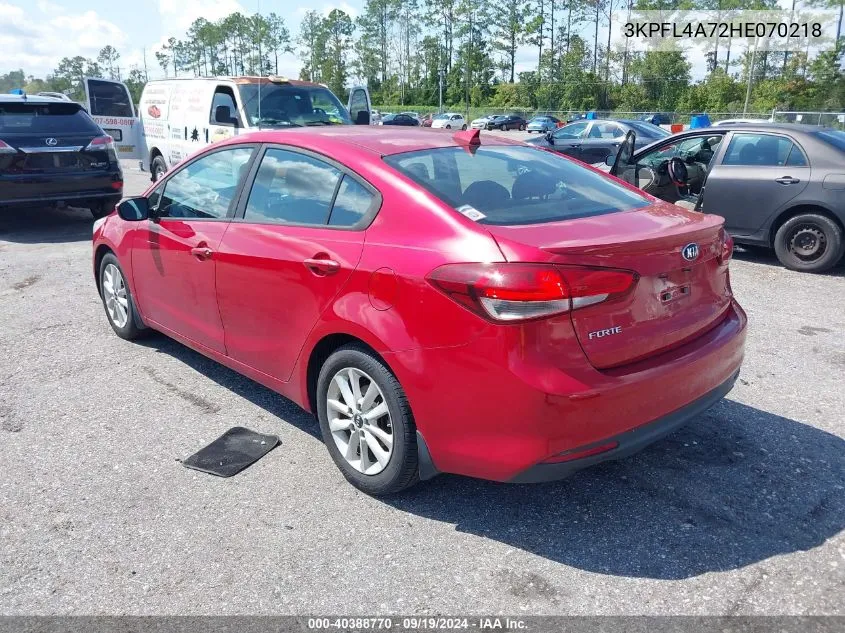 2017 Kia Forte S VIN: 3KPFL4A72HE070218 Lot: 40388770