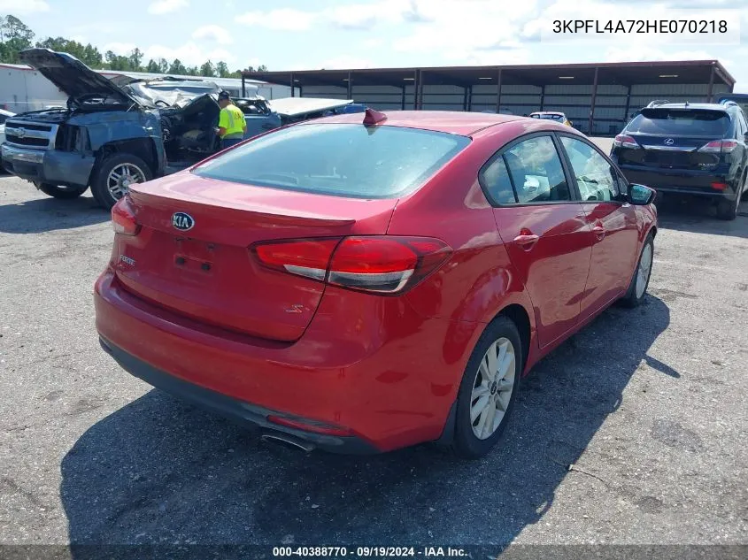 2017 Kia Forte S VIN: 3KPFL4A72HE070218 Lot: 40388770