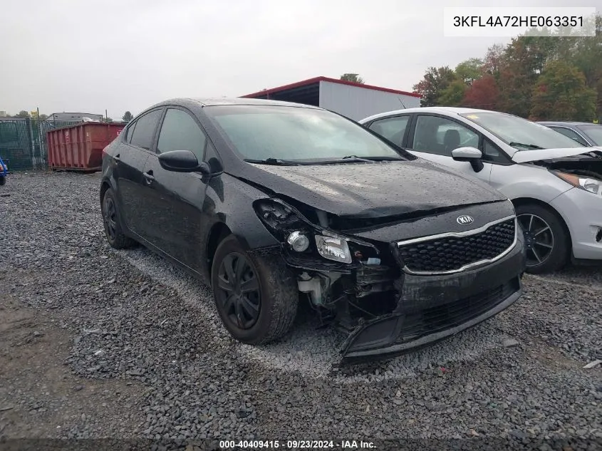 2017 Kia Forte VIN: 3KFL4A72HE063351 Lot: 40409415