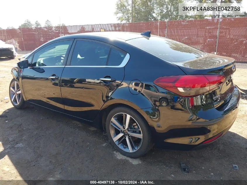 2017 Kia Forte Ex VIN: 3KPFL4A83HE042758 Lot: 40497138