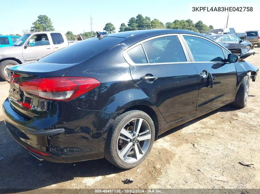 2017 Kia Forte Ex VIN: 3KPFL4A83HE042758 Lot: 40497138