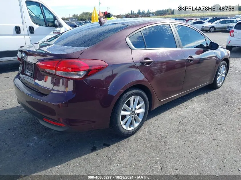 2017 Kia Forte Lx VIN: 3KPFL4A78HE148758 Lot: 40685277