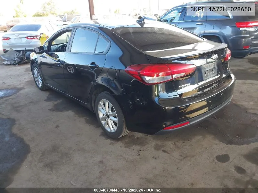 2017 Kia Forte S VIN: 3KPFL4A72HE028650 Lot: 40704443