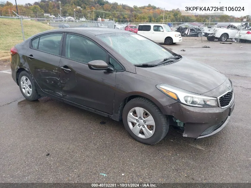 2017 Kia Forte Lx VIN: 3KPFK4A72HE106024 Lot: 40732281