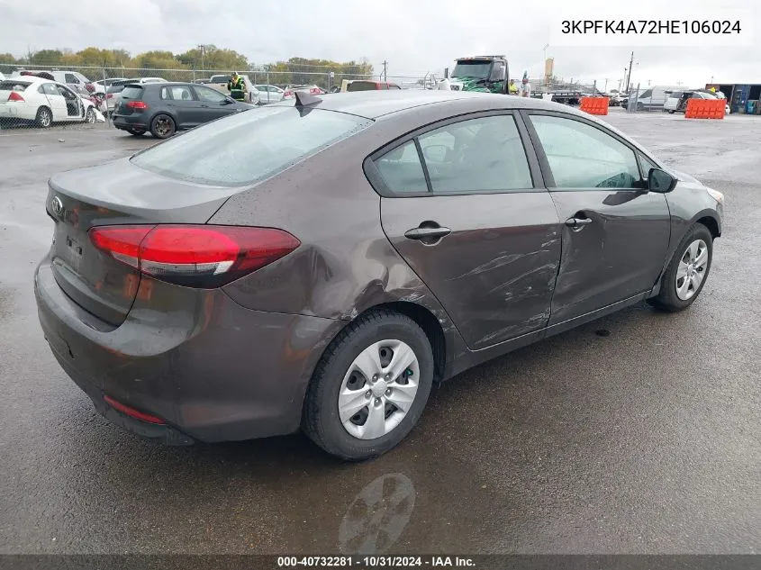 2017 Kia Forte Lx VIN: 3KPFK4A72HE106024 Lot: 40732281