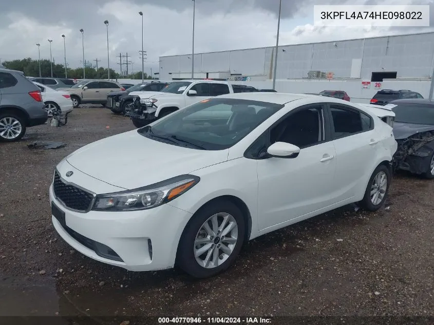 2017 Kia Forte S VIN: 3KPFL4A74HE098022 Lot: 40770946