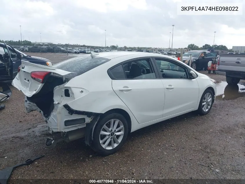 2017 Kia Forte S VIN: 3KPFL4A74HE098022 Lot: 40770946